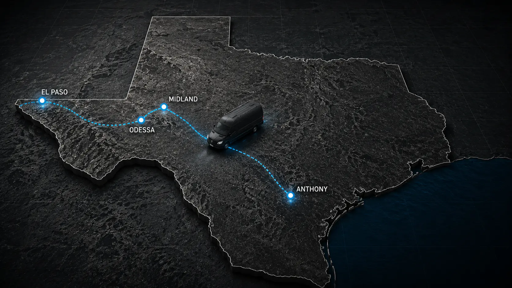 Map of the INSIGNIA route network across Texas